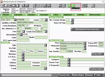 captura de pantalla programa a3nomina